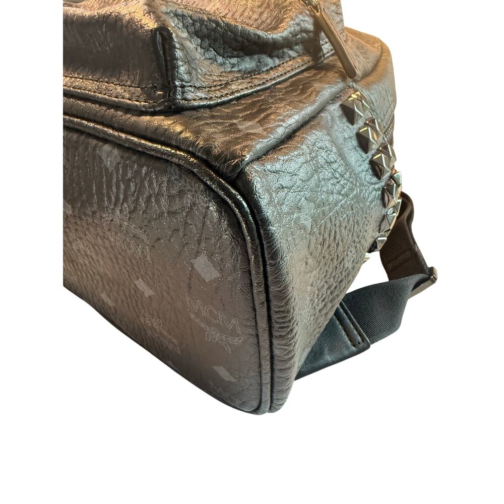 MCM Black Visetos Stark Small Backpack Silver Studded Luxury Bag - Picture 10 of 16